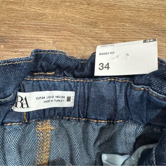 Zara High Waisted Baggy Fit Paper Bag Carrot Leg‎ Ankle Jeans Dark Wash Sz 2 NEW - Picture 6 of 9